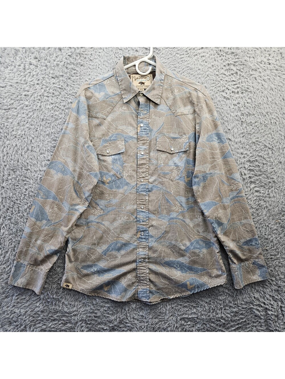 Western Aloha Pearl Snap Shirt Men Large Birds Mountain Hawaiian Cowboy USA Made